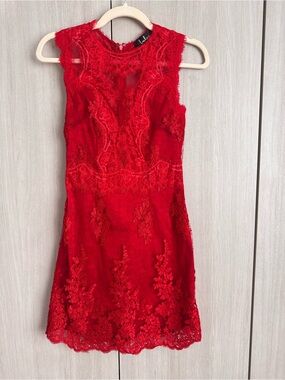 Lulu's Scarlet Lace Sleeveless Mini Dress Lace Sz S
